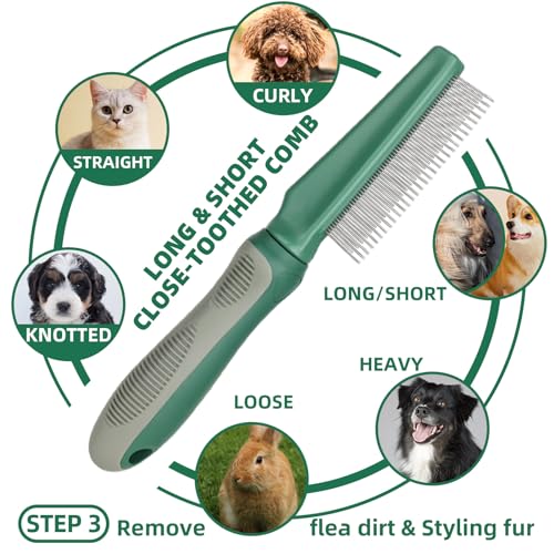 KUEIOX Pet Grooming Kit - 7 PCS Green Deshedding Brush Set with Undercoat Rake, Slicker Brush, Bath Brush & Nail Clipper f...