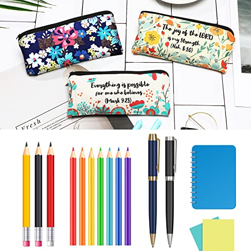 Outus 4 Pieces Inspirational Bible Verse Pencil Pouch Christian Pencil Case Scripture Makeup Bags Canvas Cosmetic Bags for...