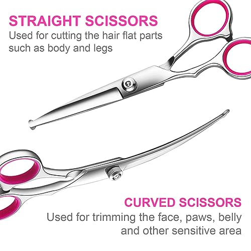 TINMARDA 5 in1 Dog Grooming Scissors Kit, Professional Dog Scissors for Grooming with Safety Round Tips, Titanium Coated G...