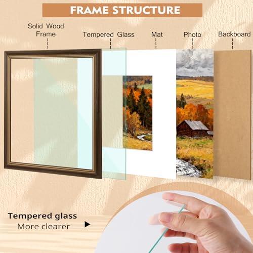Golden State Art 16x20 Picture Frame Brown Gold Trim - Solid Wood Frame With Tempered Glass - Fits 16x20 without & 11x14 I...