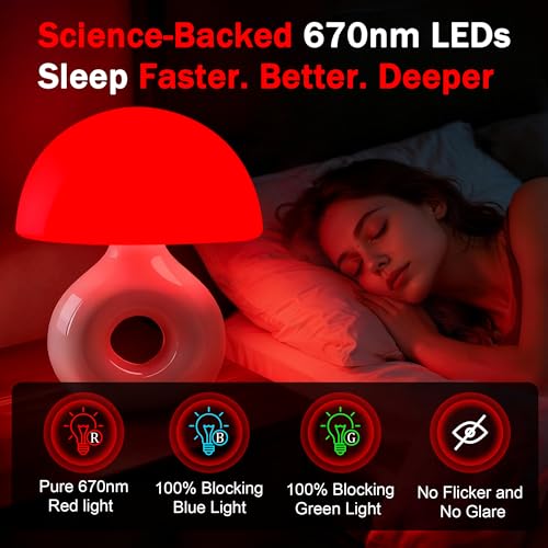 LemSen Mushroom Lamp, 670nm Red Light & 10000 Lux Therapy Lamp with Remote & Memory, 4 Color & 5 Brightness/3 Timers,Bedsi...