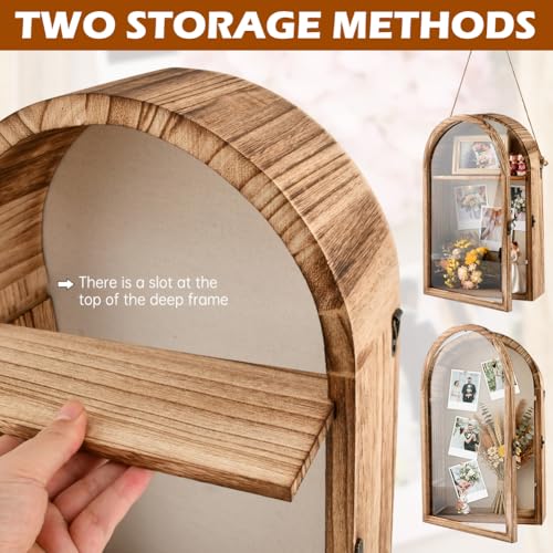 10x16 Shadow Box Frame, Large Shadow Boxes Display Cases with Linen Back and Removable Shelves, Arch Brown Wooden Memory B...