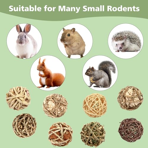 VESPRO Bunny Chew Grass Balls, Rolling Chew Toys for Small Animals, Natural Chew Grass Toys and Bunny Treats for Rabbits, ...