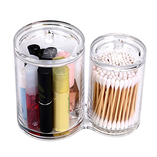 Hipiwe Clear Acrylic Cotton Swab Holder Preminm Quality Round Container Cotton Pad Q-tip Organize Case for Make Up Brush C...