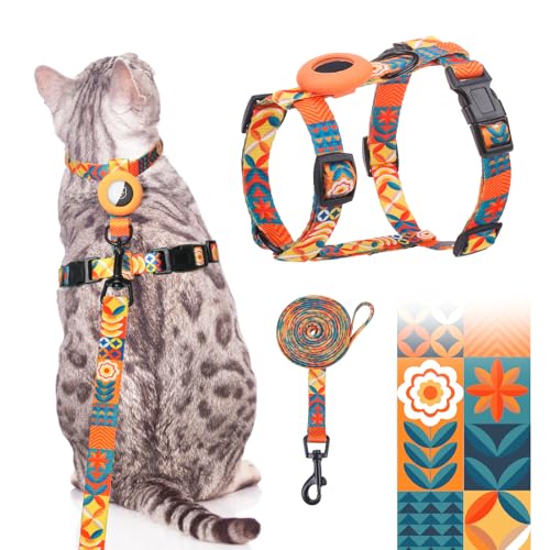 SCENEREAL Cat Harness and Leash Set Escape Proof with Airtag Holder, Adjustable Kitten Big Cats Vest Harness for Walking O...