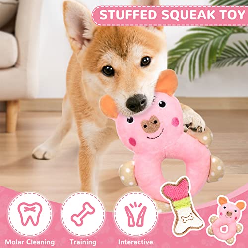 XGDMEIL 6 Pack Puppy Toys for Teething Small Dogs, Cute Pink Dog Chew Toys for Puppies, Soft Squeaky Dog Toys for Small Br...