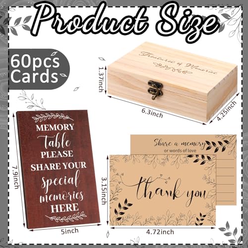 Gersoniel Celebration of Life Memory Cards Share a Memory Wood Box Funeral Wooden Table Sign with Pens 60 Pcs Memorial Car...