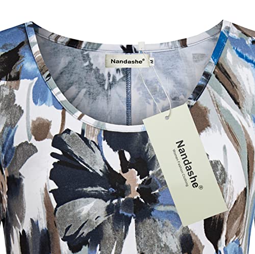 Nandashe Women Short Sleeves Tunic Shirts Casual Scoop Neck Floral Irregular Hem Blouses Tops