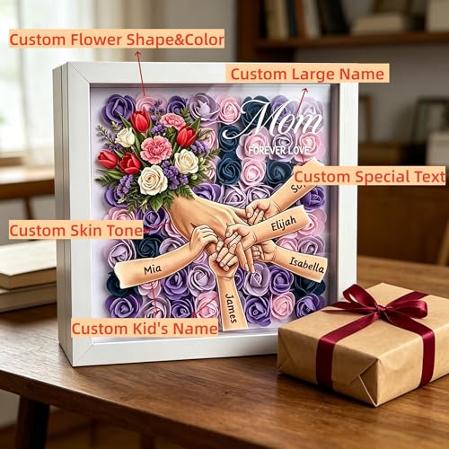 Personalized Flower Shadow Box for Mom Mom Flower Box with Kids Names Mothers Day Shadow Box Gift Custom Picture Frame for...