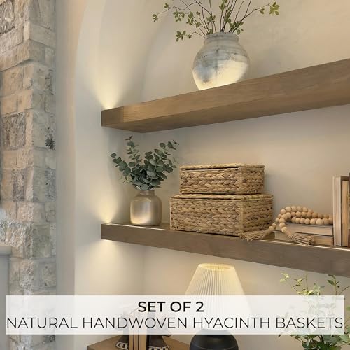 Decorative Storage Boxes with Lids - Set of 2 Beautiful Wicker Organizer Bins for Your Shelves & Home Decor - Safely Store...