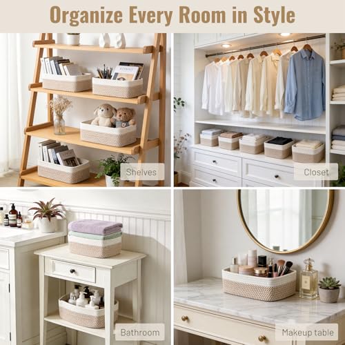 5 Pack Small Woven Storage Baskets for Shelves, Cotton Rope Baskets Organizer for Bathroom, Closet & Nursery, Decorative S...