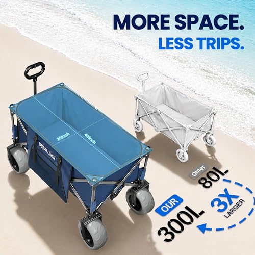 X800 Heavy Duty Beach Wagon with 9x4 Sand-Proof All-Terrain Wheels, 300L Oversized Foldable Wagon Cart with Side Bag, All-...