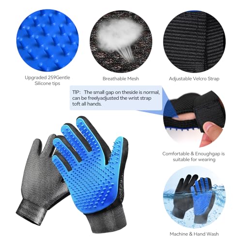 FOR-HI Dog & Cat Brush,Pet Grooming Kit 4PCS- Dog Brush for Shedding| A Pair Pet Hair Removal Gloves| Metal Comb for dog.R...