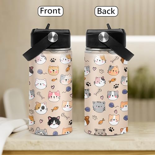 SANDJEST Kids Water Bottle Cat Water Bottles 12oz with Straw Insulated Stainless Steel Travel School Tumbler Double Wall V...