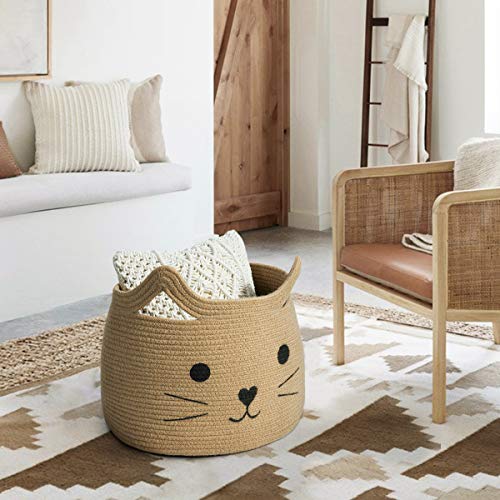 HiChen Large Woven Jute Rope Storage Basket, Baby Laundry Basket Organizer for Toys, Blanket, Clothes, Towels, Gifts | Pet...