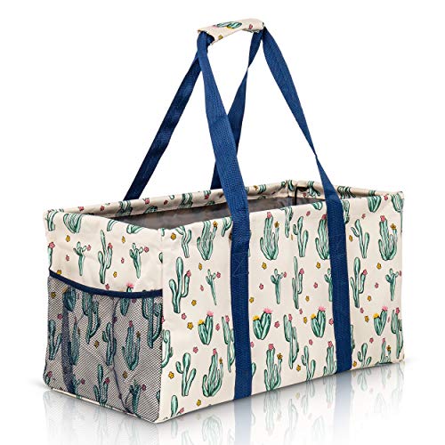 Lucazzi Extra Large Utility Tote Bag, Oversized Collapsible Reusable Wire Frame Rectangular Canvas Basket With Two Exterio...