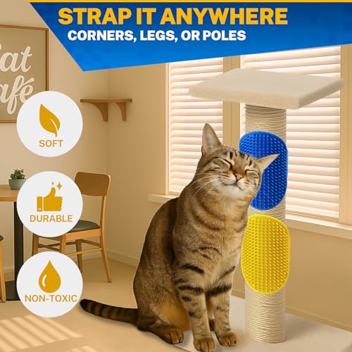 5PCS Pet Cat Grooming Brush, Adjustable Silicone Grooming Brush, Cat Self-service Scratcher, Silicone Grooming Belt Pad, S...