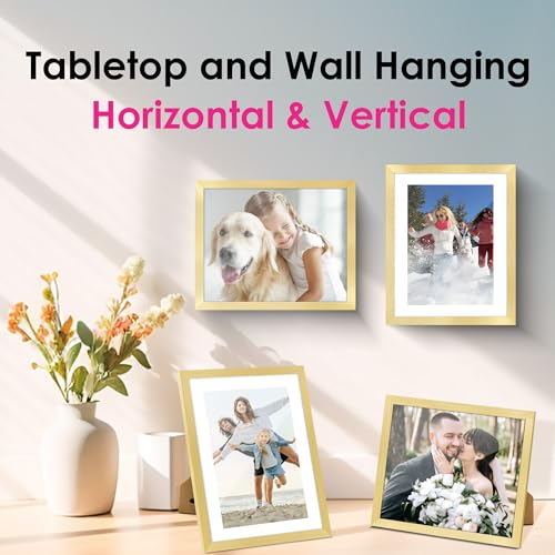 FIXSMITH 8x10 Picture Frame Set of 2, Gold Picture Frames Collage for Tabletop or Wall Display, Photo Frame with HD Plexig...