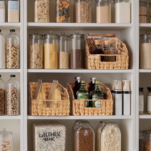 StorageWorks Pantry Baskets for Organizing, Wicker Basket with Built-in Handles, Handwoven Wicker Storage Baskets, Water H...