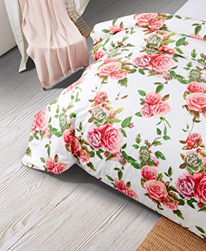 DaDa Bedding Romantic Roses Floral Duvet Cover Set - Lovely Spring Garden Pink w/Pillow Cases - Bright Vibrant Colorful Bl...