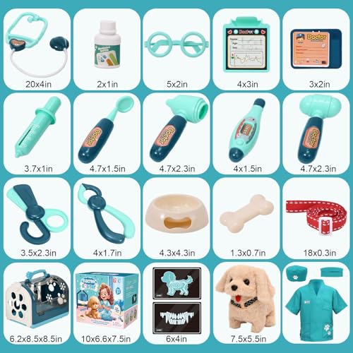 G.C 22Pcs Dog Toys for Kids Doctor Kit, Walking Barking Electronic Interactive Stuffed Dog Vet Kit Costume Pretend Play Pu...