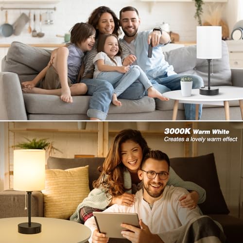Small Bedside Table lamp for Bedroom - 3 Color Temperatures Bedside Lamps with USB C and A Ports, Pull Chain Table Lamps w...