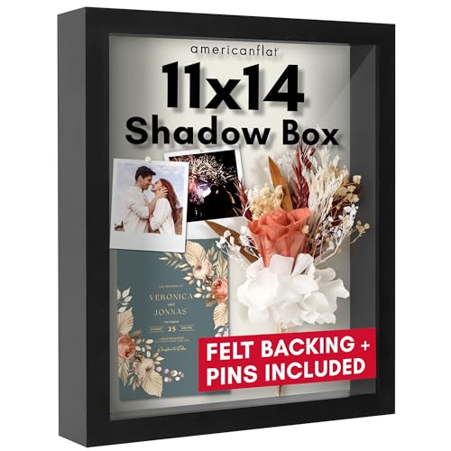 Americanflat 11x14 Shadow Box Frame with Shatter-Resistant Glass - Silhouette Collection - Large Shadow Box Display Case f...