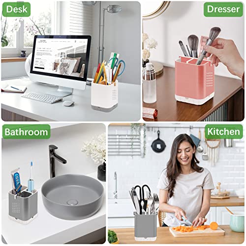 Boperzi Toothbrush and Toothpaste Holder with Bamboo Divider for Bathroom Countertop Organizer, Plastic Detachable Anti-Sl...