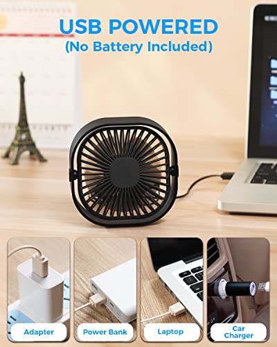 RJVW 4 Inch Small USB Desk Fan, 3-Speed Portable & 360°Rotatable Mini Cooling Fan, USB-Powered Desktop Fan for Home Office...