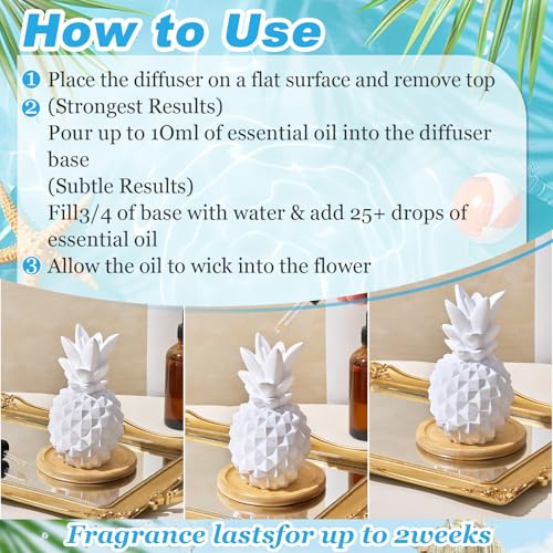 Honeydak Pineapple Passive Essential Oil Diffuser Gifts, Summer Beach Ceramic Diffuser with Wooden Tray for Home Bedroom B...