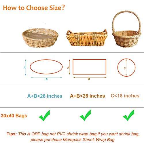 Morepack Large Cello/Cellophane Bags,30x 40 Inches Clear Basket Bags OPP Plastic Cellophane Wrap for Gift Baskets Packagin...