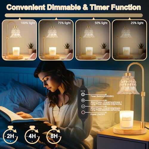 Candle Warmer Lamp with Timer & Dimmer, Adjustable Height Electric Candle Warmer with 3 Bulbs,Compatible with All Size Sce...