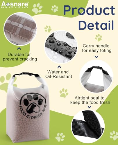 Aosnare Pet Food Storage Bag for Travel - Transparent Leak-Proof Dog Food Container with Roll-Top Closure, Keeps Kibble Fr...