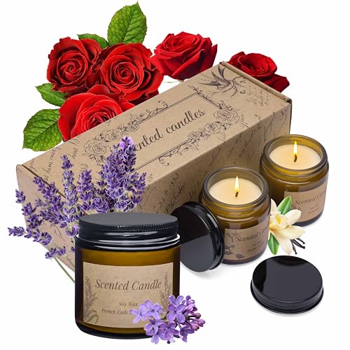 Rancco 3 Packs Scented Candles Set, Soy Candle for Home Scented, Floral Aromatherapy Jar Candles for Women & Men Ideal Gif...