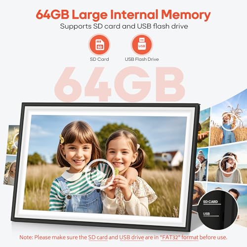 BIGASUO Digital Picture Frame Frameo 15.6" WiFi Electronic Photo Frames Large with 64GB Memory 1920x1080 IPS FHD Touch Scr...