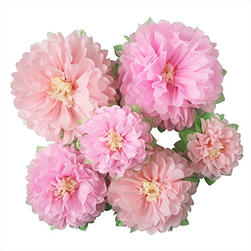 Mybbshower Pinks Flowers Decoration (11''-7'' Assorted) 6 pcs Artificial Tissue Paper Peony Nursery Wall Bridal Shower Cen...