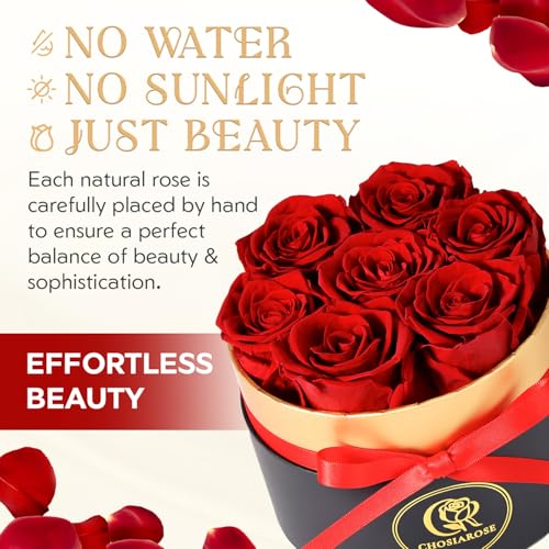 CHOSIAROSE Roses Forever Flowers for Delivery - 7 Forever Preserved Roses in Box, Preserved Flowers Gifts Anniversary Birt...