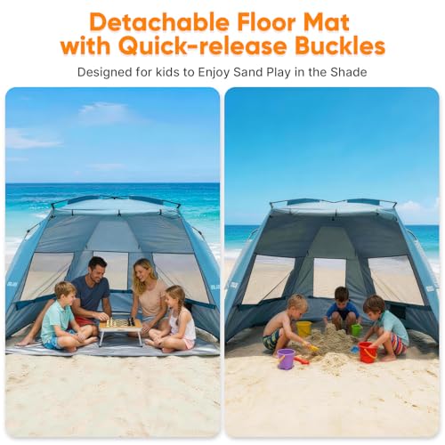 Golabs BT1 Pop up Beach Tent Sun Shelter for 3-Person, 1-Minute Setup by Pre-Attached Pole & UPF 50+, Beach Shade with Det...