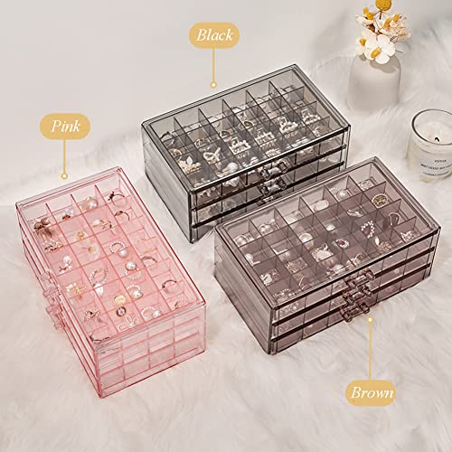 YUFONG Earring Storage Box Organizer 3 Drawers Acrylic Jewelry Storage Box Holder Transparent Jewelry Display Stand with 7...