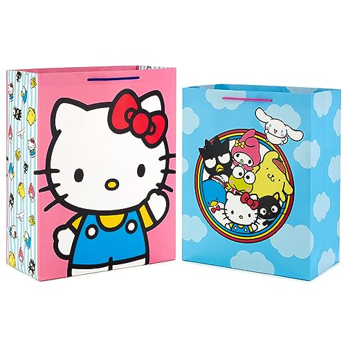Hallmark Hello Kitty Gift Bag Bundle (2 Bags: 1 Large 13", 1 XL 15") for Birthdays, Back to School, Halloween