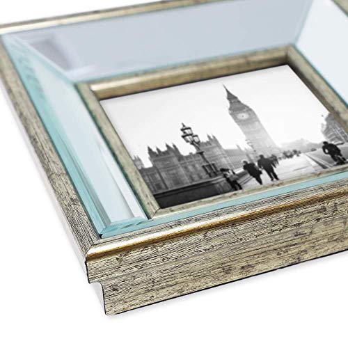 Isaac Jacobs 4x6 Silver Beveled Mirror Picture Frame - Classic Mirrored Frame with Deep Slanted Angle Made for Wall Décor ...