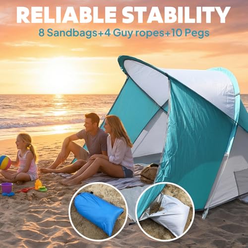 Chihee Pop-Up Beach Tent for 1-2 Person UV Protection Silver Coated Fabric Portable Sun Shelter,Crossed Fiberglass Poles W...