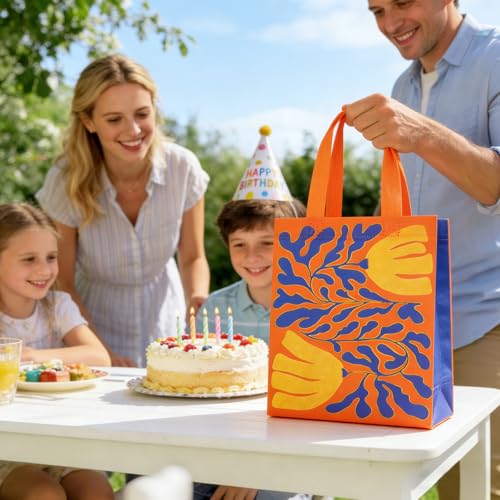 10" Floral Reusable Gift Bags Medium Size with Tissue Paper, 6 Pack Non-Woven Wrap Paper Gift Bags with Handles for Birthd...