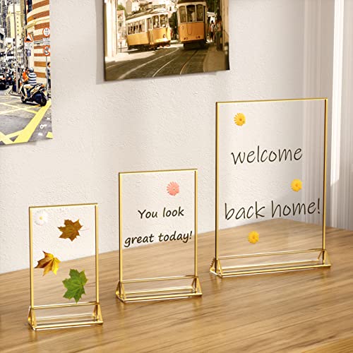 NIUBEE 6Pack 5 x 7 Clear Acrylic Wedding Table Number Holder Stands with Gold Borders, Double Sided Picture Frames Sign fo...
