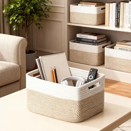 Yilobi 5 Pack Woven Storage Baskets for Shelves, Decorative Basket Organizer Storage Bins for Toys, Books, Clothes, Close...