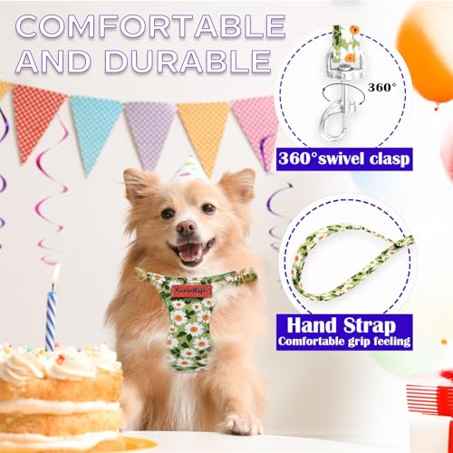 OaaXbbECco No Pull Floral Pattern Puppy Harness,Soft Adjustable Dog Harness Vest and Dog Leash Set No Choke Escape Proof (...