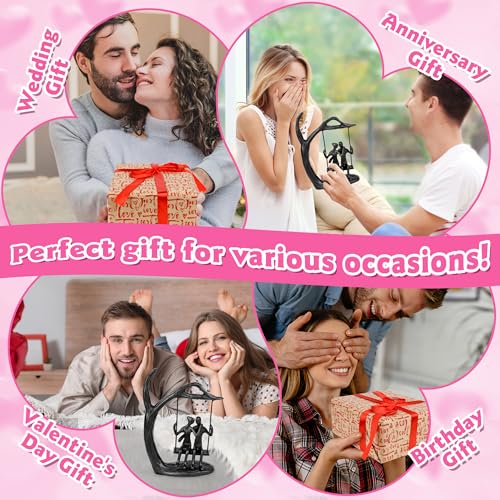 Kresecioo Anniversary Wedding Gifts for Couple/Her - Romantic Couple Statue in Love, Black Metal Figurine Sweet Loving Tog...