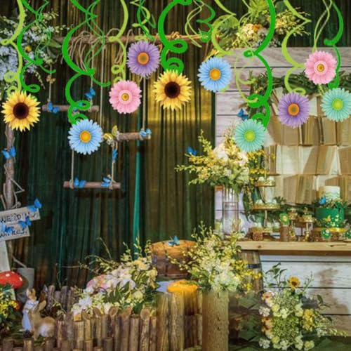 Anor Wishlife 30Ct Spring Sun Flower Hanging Swirl Decorations,Themed Birthday,Party Supplies,Ceiling Decorations for Girl...
