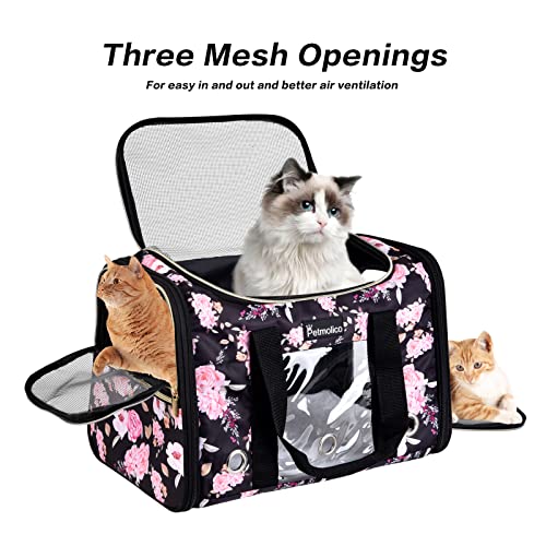 Petmolico Cat Carrier Soft-Sided Pet Bag for Small Medium Cats Puppies 16LBs - Airline Approved Pet Travel Carrier 3 Open ...