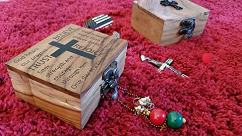 JB&C Premium Jewelry Box - Small Wooden Rosary Box Holder, 3.75 x 3 x 2 inches for First Communion, Prayer Cross Trinket B...